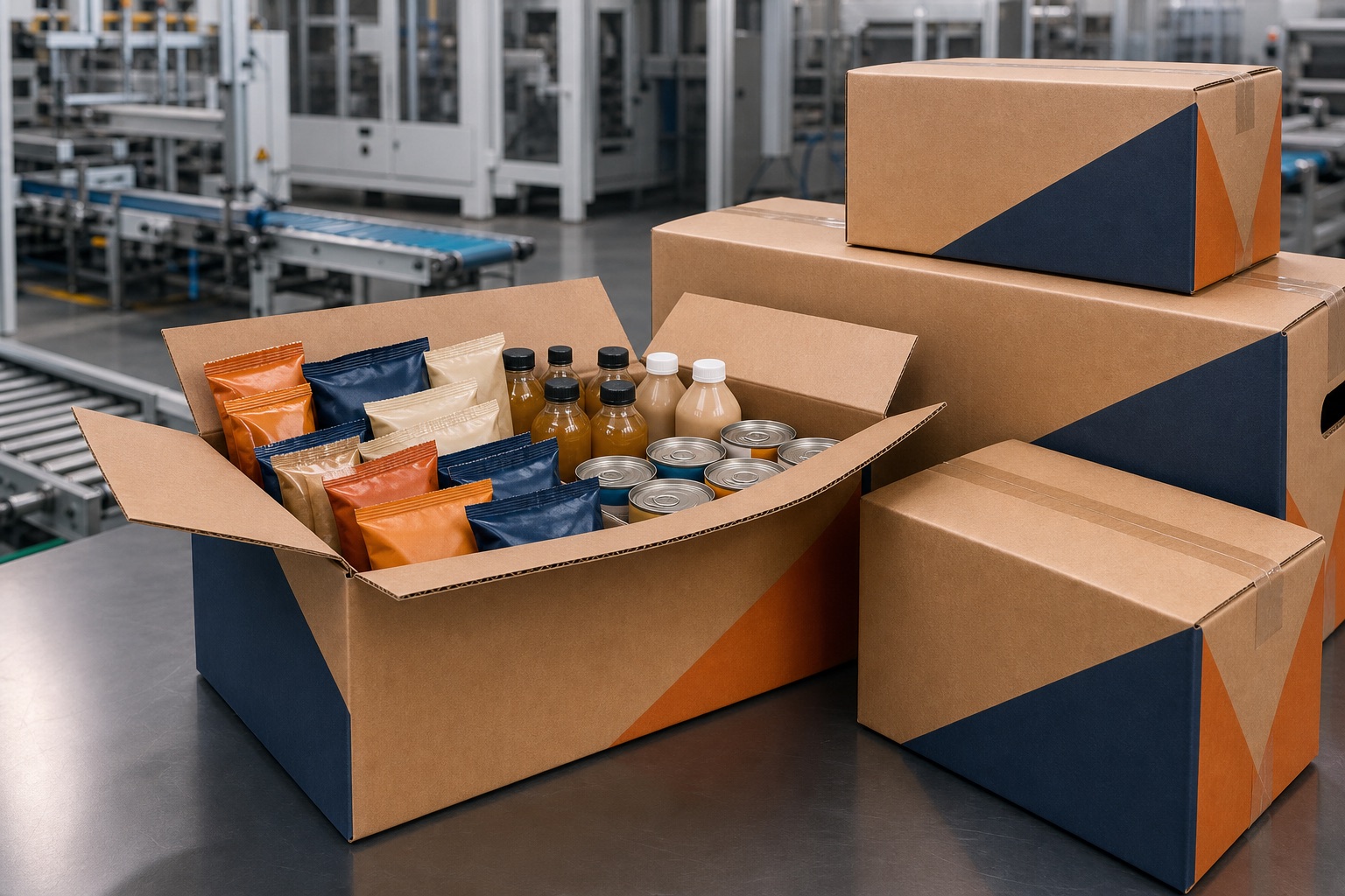 Corrugated secondary cartons holding food and beverage products sealed in primary packaging