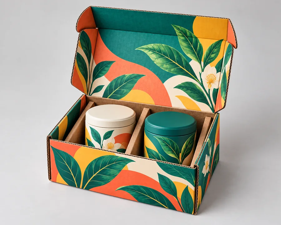 Structural and print visualization of Twin tea tin gift box