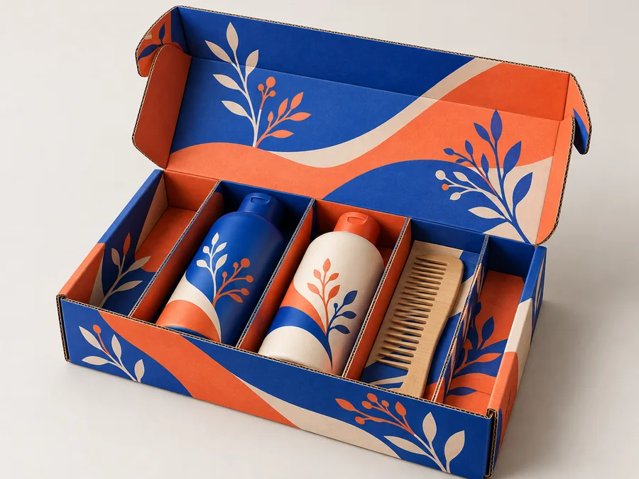 Structural and print visualization of Haircare set mailer