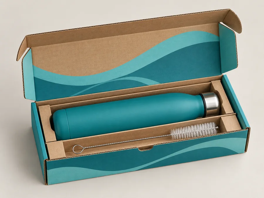 Structural and print visualization of Reusable bottle gift mailer
