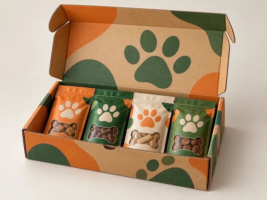 Structural and print visualization of Sealed pet treat gift box