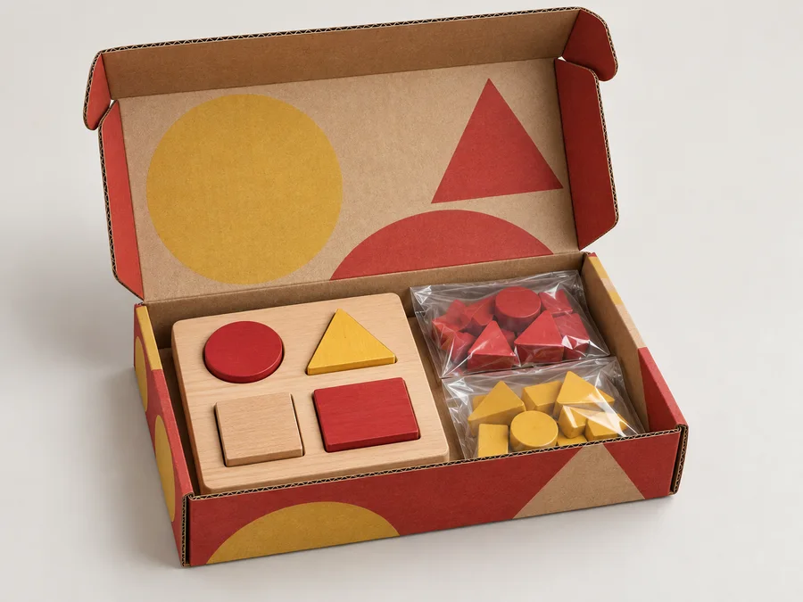 Structural and print visualization of Wooden puzzle set box