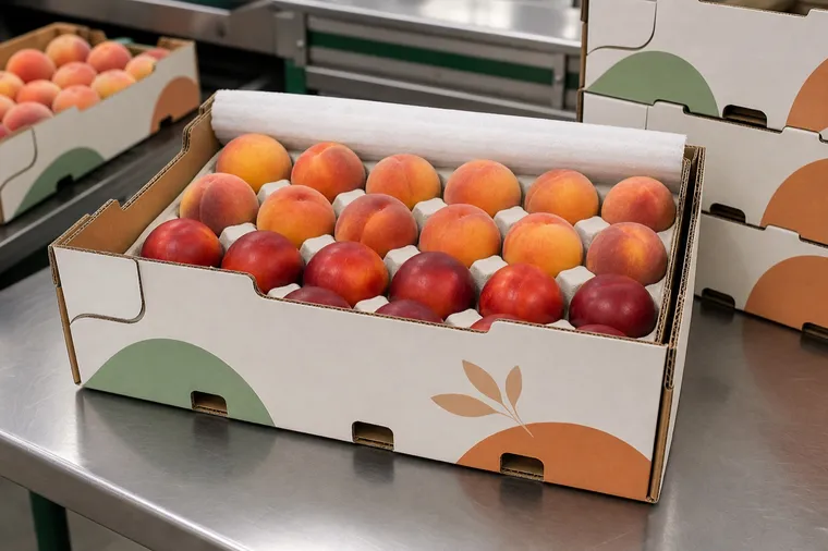 Structural visualization: Peaches in an unbranded peach & nectarine protective carton