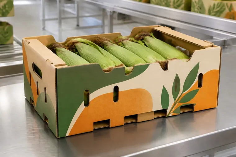Structural visualization: Sweet corn in an unbranded sweet-corn field carton