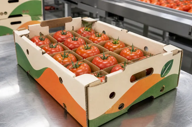 Structural visualization: Tomatoes in an unbranded vented tomato carton